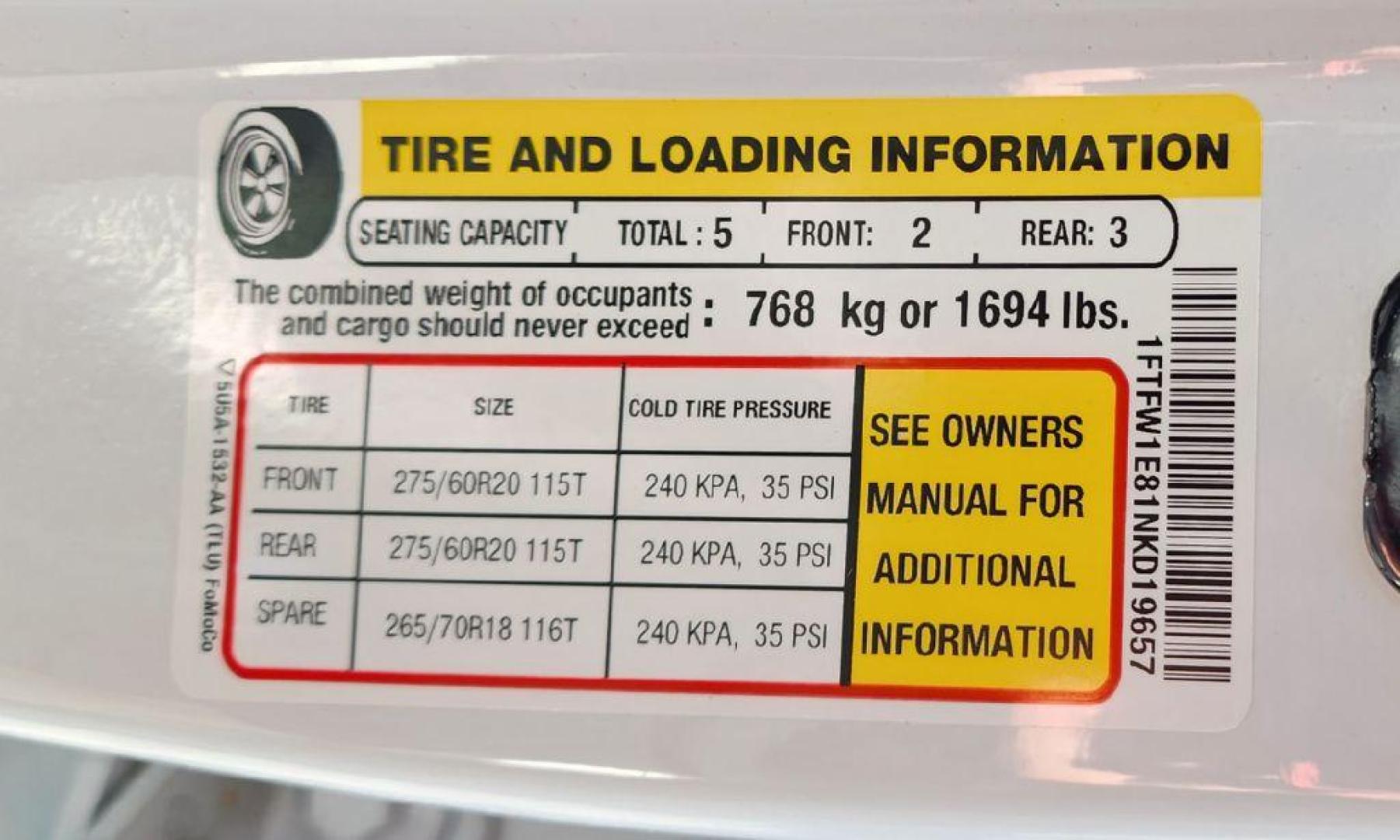 2022 WHITE FORD F150 SUPERCREW - 4WD (1FTFW1E81NK) with an 3.5L engine, Automatic transmission, located at 101 S. Halleck St., DeMotte, 46310, (219) 987-2922, 41.202343, -87.198189 - Photo#6