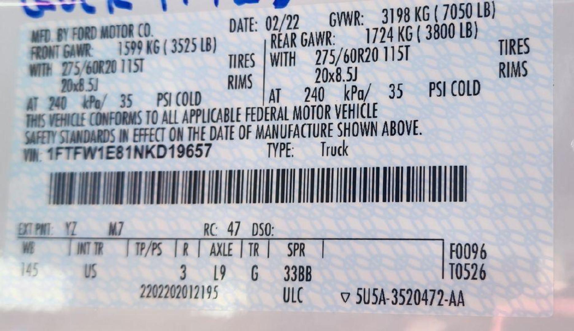 2022 WHITE FORD F150 SUPERCREW - 4WD (1FTFW1E81NK) with an 3.5L engine, Automatic transmission, located at 101 S. Halleck St., DeMotte, 46310, (219) 987-2922, 41.202343, -87.198189 - Photo#7